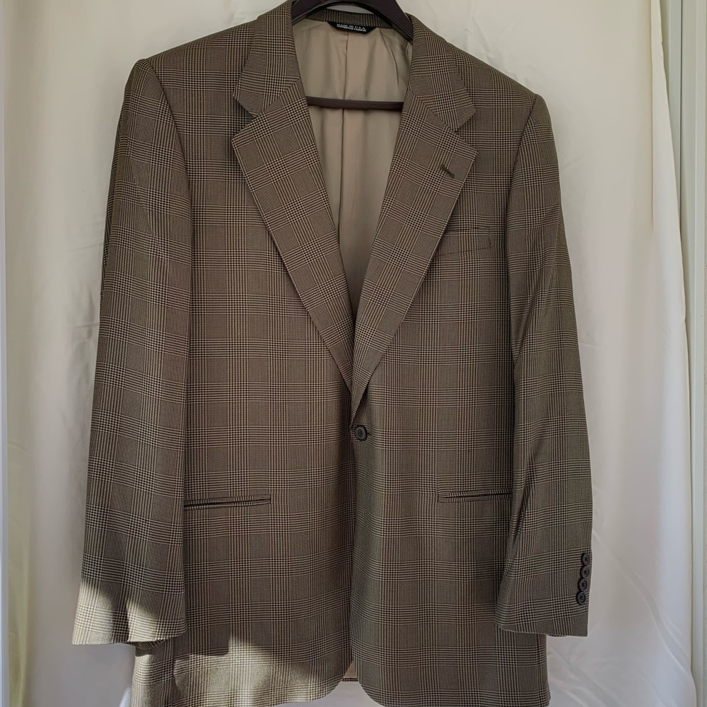 Perry Ellis sports coat gold and black glen plaid 42L vintage
